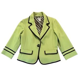 ECCOCI by Carlisle Lime Green/Black Trim Blazer Jacket Size 10/Medium MSRP $325
